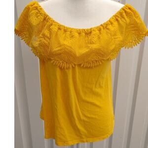 A New Day Top Blouse Off Shoulder Lace Medium Yellow